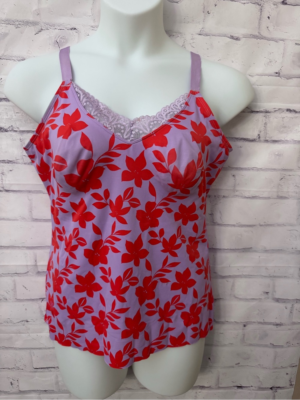 Ruby Ribbon Size 42 Diva Lace Cami 1949 Purple Floral Top Shapewear Slimming